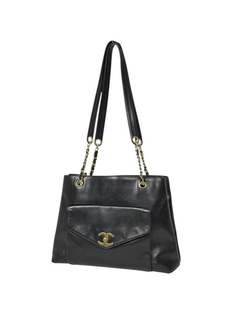 Chanel Tote Bag CC Logo Leather Black